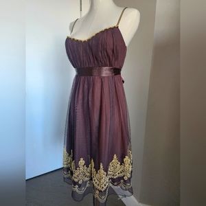 Brown and Gold A Line Prom Dress